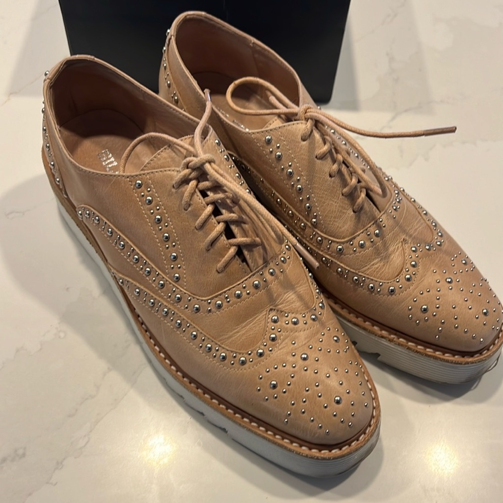 Silent D lace up tan shoes, size 40, around 9.5